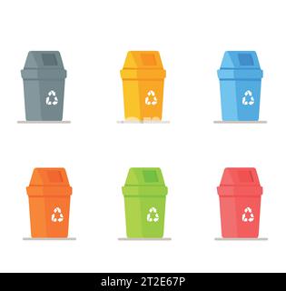 Illustration vectorielle d'un ensemble de poubelles. Recyclage collecte de séparation des déchets et recyclage isolé sur fond blanc. Ordures dans les poubelles Illustration de Vecteur