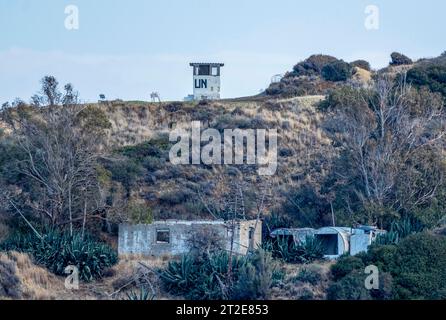 Poste de maintien de la paix des Nations Unies sur la zone tampon de la ligne verte entre Chypre et l'enclave chypriote turque occupée de Kokkina, dans le nord-ouest de Chypre. Banque D'Images