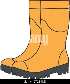 Bottes en caoutchouc jaune haute propreté.Jardinage, automne. Style plat. Isolé sur fond blanc. Illustration de Vecteur