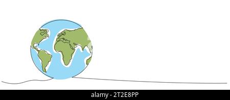 Un dessin de ligne continue de Earth globe.World map dessin de ligne doodle. Symbole de carte de terre dessiné à la main. Isolé sur fond blanc. Illustration vectorielle Illustration de Vecteur