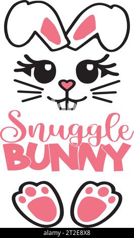Snuggle Bunny - conception mignonne de lapin de Pâques, drôle de doodle dessiné à la main, lapin de Pâques de bande dessinée. Illustration de Vecteur