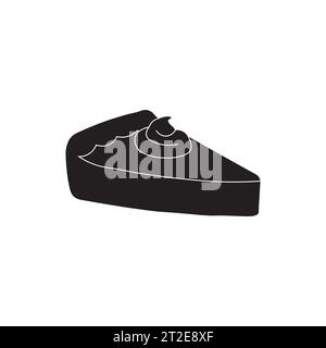 Tarte à la citrouille tranche de cheesecake décoré de crème fouettée. Silhouette emblématique de Thanksgiving traditionnel. Illustration noire de dessert avec fi Illustration de Vecteur