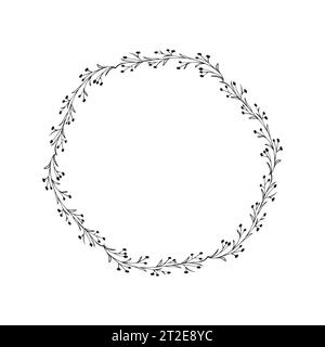 Jolie couronne fleurie isolée sur fond blanc. Cadre rond avec fleurs. Illustration vectorielle dessinée à la main, style doodle. Parfait pour les cartes, les invités Illustration de Vecteur