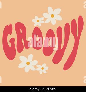 illustration d'affiche groovy de style des années 70. Affiche hippie rétro manuscrite, fleur de style vintage, vecteur. Illustration de Vecteur