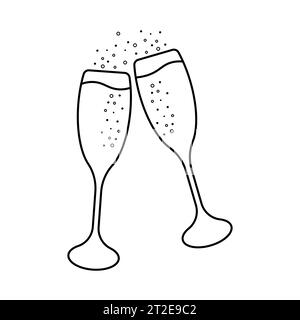 Deux verres de champagne Silhouette.icône de verre à champagne. Silhouette de boisson de fête.Illustration vectorielle. Illustration de Vecteur