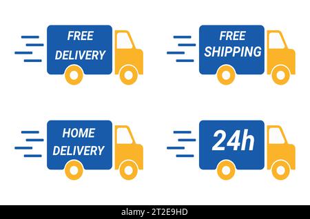 Ensemble d'icônes de livraison. Livraison rapide, livraison gratuite, 24 heures, camion. Illustration vectorielle Illustration de Vecteur