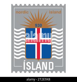 Style Viking. Drapeau islandais vintage et inscription Islande Illustration de Vecteur