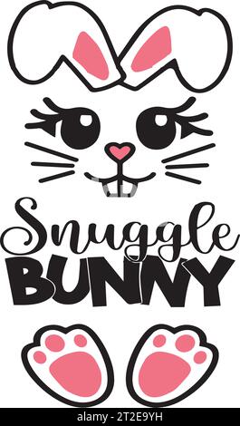 Snuggle Bunny - conception mignonne de lapin de Pâques, drôle de doodle dessiné à la main, lapin de Pâques de bande dessinée. Illustration de Vecteur