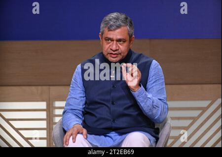 New Delhi, Delhi, Inde. 19 octobre 2023. Ashwini Vaishnaw, ministre des technologies de l'information, prend la parole lors de l'événement Google for India, à New Delhi, en Inde, le 19 octobre 2023. (Image de crédit : © Kabir Jhangiani/ZUMA Press Wire) USAGE ÉDITORIAL SEULEMENT! Non destiné à UN USAGE commercial ! Banque D'Images