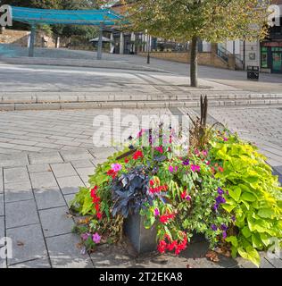 Boîte à fleurs sur la place du marché, Kettering, Angleterre. Banque D'Images