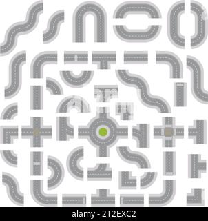 Kit de construction de route gris clair de haut en bas isolé sur un fond blanc Illustration de Vecteur