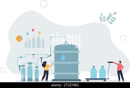 Purification, distribution en ligne et livraison d'eau propre.gallons d'eau potable après filtration à l'usine de traitement. Illustration de Vecteur