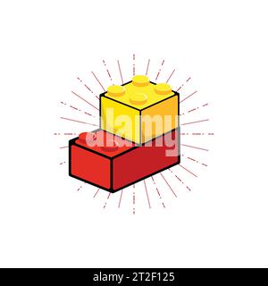 Icône de couleur vectorielle plate de bloc de briques LEGO ou de pièce pour les applications de jouets et les sites Web. Blocs de construction et tuiles isométriques en plastique Illustration de Vecteur