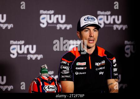 19 octobre 2023 ; Phillip Island Grand Prix circuit, Ventnor, Victoria, Australie ; 2023 MotoGP Guru by Gryfyn Australian Motorcycle Grand Prix, Arrival Day ; Numéro 12 Aprilia Racing pilote Maverick Vinales lors de la conférence de presse au MotoGP australien Banque D'Images