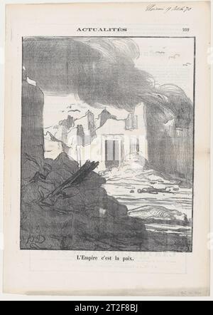 L'Empire signifie la paix, extrait de 'nouvelles du jour', paru dans le Charivari, 19 octobre 1870 Honoré Daumier Français 19 octobre 1870 Voir plus. L'Empire signifie la paix, extrait de 'nouvelles du jour', publié dans le Charivari, 19 octobre 1870. « Actualités du jour ». Honoré Daumier (Marseille 1808–1879 Valmondois). 19 octobre 1870. Lithographie sur papier journal ; deuxième état de trois (Delteil). Impressions Banque D'Images