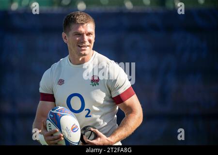 Paris, France. 19 octobre 2023. Demi-mouche anglaise et capitaine Owen Farrell lors d'une séance d'entraînement à l'Institut National du Sport, de l'expertise et de la Performance (INSEP) à Paris le 19 octobre 2023, avant la demi-finale de la coupe du monde de rugby France 2023 contre l'Afrique du Sud. Photo Eliot Blondet/ABACAPRESS.COM crédit : Abaca Press/Alamy Live News Banque D'Images