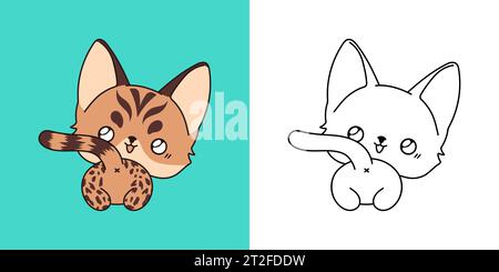 Kawaii Bengal Kitty multicolore et Noir et blanc. Beau bébé isolé Cat.. Illustration de Vecteur