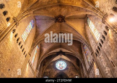 Girona ville médiévale, intérieur de la cathédrale, Costa Brava de Catalogne en Méditerranée. Espagne Banque D'Images