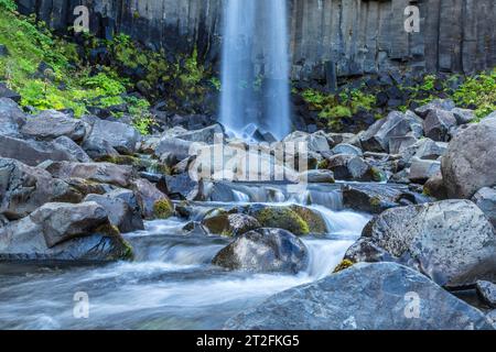 Cascade de Svartifoss, détail de la partie inférieure de la plus belle cascade du sud de l'Islande Banque D'Images