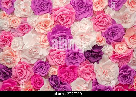 Beau fond de roses en papier multicolores Banque D'Images