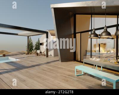 Pergola moderne en aluminium, rendu 3D. Banque D'Images