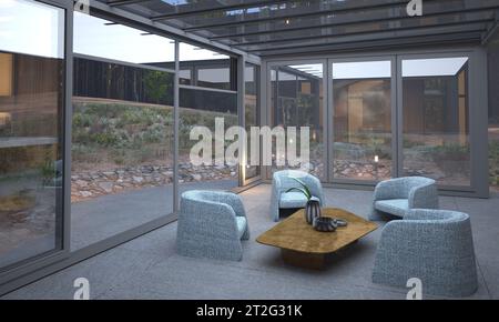 Pergola moderne en aluminium, rendu 3D. Banque D'Images