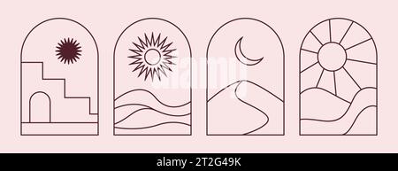 Ensemble d'arches de paysage abstrait Boho minimal Line Art Illustration de Vecteur