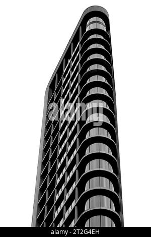 Vue d'une tour moderne en noir et blanc. Banque D'Images