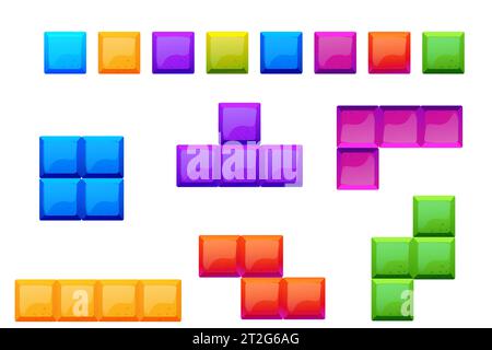 Jeu de briques, blocs colorfull, puzzle dans le style de bande dessinée isolé sur fond blanc. Formes créatives détaillées. Illustration vectorielle Illustration de Vecteur