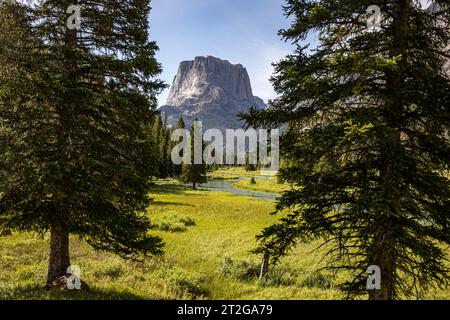 WY05304-00...WYOMING - la rivière Green coule dans la vallée sous la montagne Squaretop dans la section Wilderness de Bridger de la chaîne Wind River. Banque D'Images