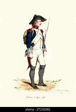 Uniformes militaires français, fin du 18e siècle, Histoire, Soldier d'infanterie de ligne, infanterie de ligne, 1793, Régiment de Saintonge Banque D'Images