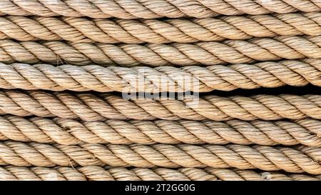 Gros plan de texture de fond de la vieille corde enroulée Banque D'Images