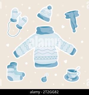 Ensemble vectoriel de vêtements tricotés d'hiver Illustration de Vecteur