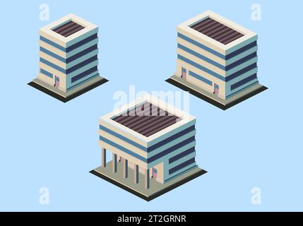 Bâtiment isométrique à plusieurs étages, illustration vectorielle. Illustration de Vecteur