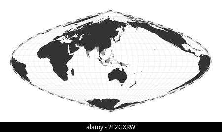 Carte du monde vectorielle. Projection parabolique Craster. Carte géographique du monde simple avec des lignes de latitude et de longitude. Centré sur une longitude de 120 degrés W. Vecteur Illustration de Vecteur