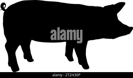 Silhouette en noir d'un cochon, vue de profil, isolé Illustration de Vecteur