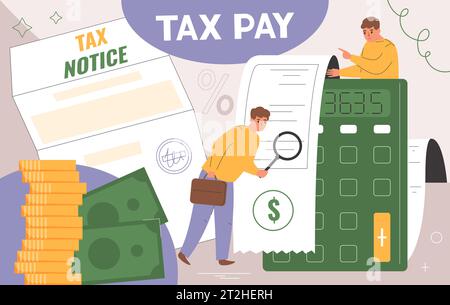 Collage plat de paiement d'impôt avec des factures de finances et des reçus illustration vectorielle Illustration de Vecteur