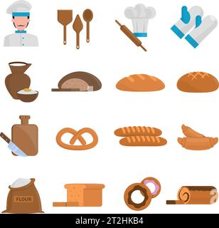 Icônes plates de boulangerie ensemble avec des symboles de pain et de pâtisserie illustration vectorielle isolée Illustration de Vecteur