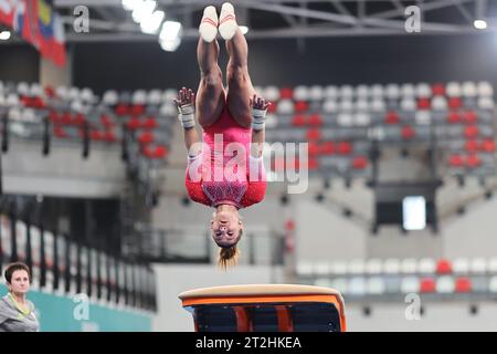 Santiago, Chili. 19 octobre 2023. Jade Barbosa du Brésil, lors de la séance d'entraînement de gymnastique artistique des Jeux panaméricains de Santiago 2023, au National Stadium Sports Park, à Santiago le 19 octobre. Photo : Heuler Andrey/DiaEsportivo/Alamy Live News crédit : DiaEsportivo/Alamy Live News Banque D'Images