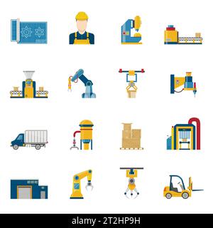 Ensemble de divers éléments techniques de la ligne de production icônes de processus illustration vectorielle isolée Illustration de Vecteur