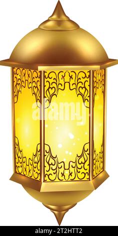 Icône de lampe de ramadan jaune réaliste incluse sur fond blanc et illustration vectorielle colorée Illustration de Vecteur