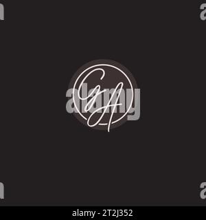 Initiales GA logo monogramme avec graphique vectoriel de style ligne de cercle simple Illustration de Vecteur
