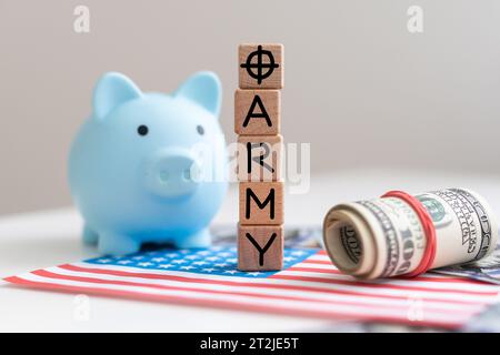 armée paye - cube avec des lettres, signe avec des cubes en bois Banque D'Images