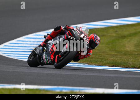 MELBOURNE, AUSTRALIE. 20 octobre 2023. Guru par Gryfyn Australian Motorcycle Grand Prix of Australia. Maverick Vinales d'Aprilia Racing lors des essais MotoGP 2 au MotoGP australien. Crédit photo : Karl Phillipson/Alamy Live News Banque D'Images