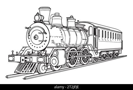 Locomotive à vapeur rétro dessin à la main Vector, transport en train Illustration de Vecteur