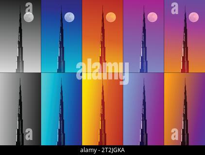 Burj Khalifa de Dubai fichier vectoriel avec dix illustrations de fond de dégradé différentes pour votre choix. Illustration de Vecteur