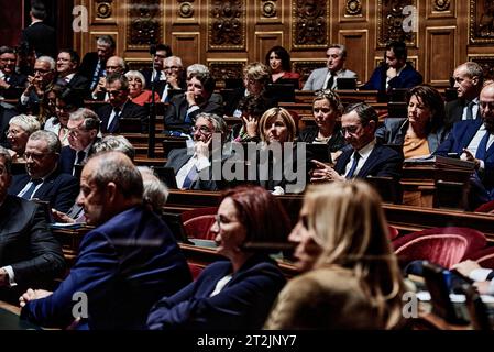 Paris, France. 18 octobre 2023. Antonin Burat/le Pictorium - séance de questions au gouvernement du 18 octobre 2023 au Sénat français - 18/10/2023 - France/Ile-de-France (région)/Paris - séance de questions au gouvernement du 18 octobre 2023 au Sénat français. Crédit : LE PICTORIUM/Alamy Live News Banque D'Images