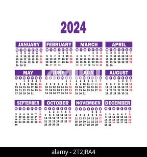 Calendrier simple pour 2024 ans. La semaine commence à partir du lundi. Illustration vectorielle Illustration de Vecteur