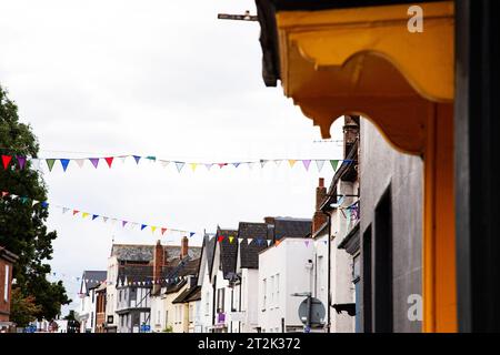 Bunting et haut des bâtiments dans Fore Street Topsham Banque D'Images