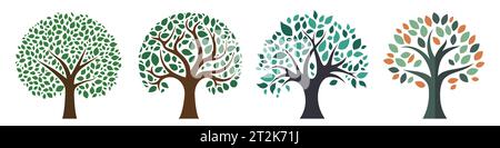 Logo arbre. Ensemble d'icônes d'arborescence isolées. Joli symbole d'arbre avec des feuilles. Illustration vectorielle. Illustration de Vecteur
